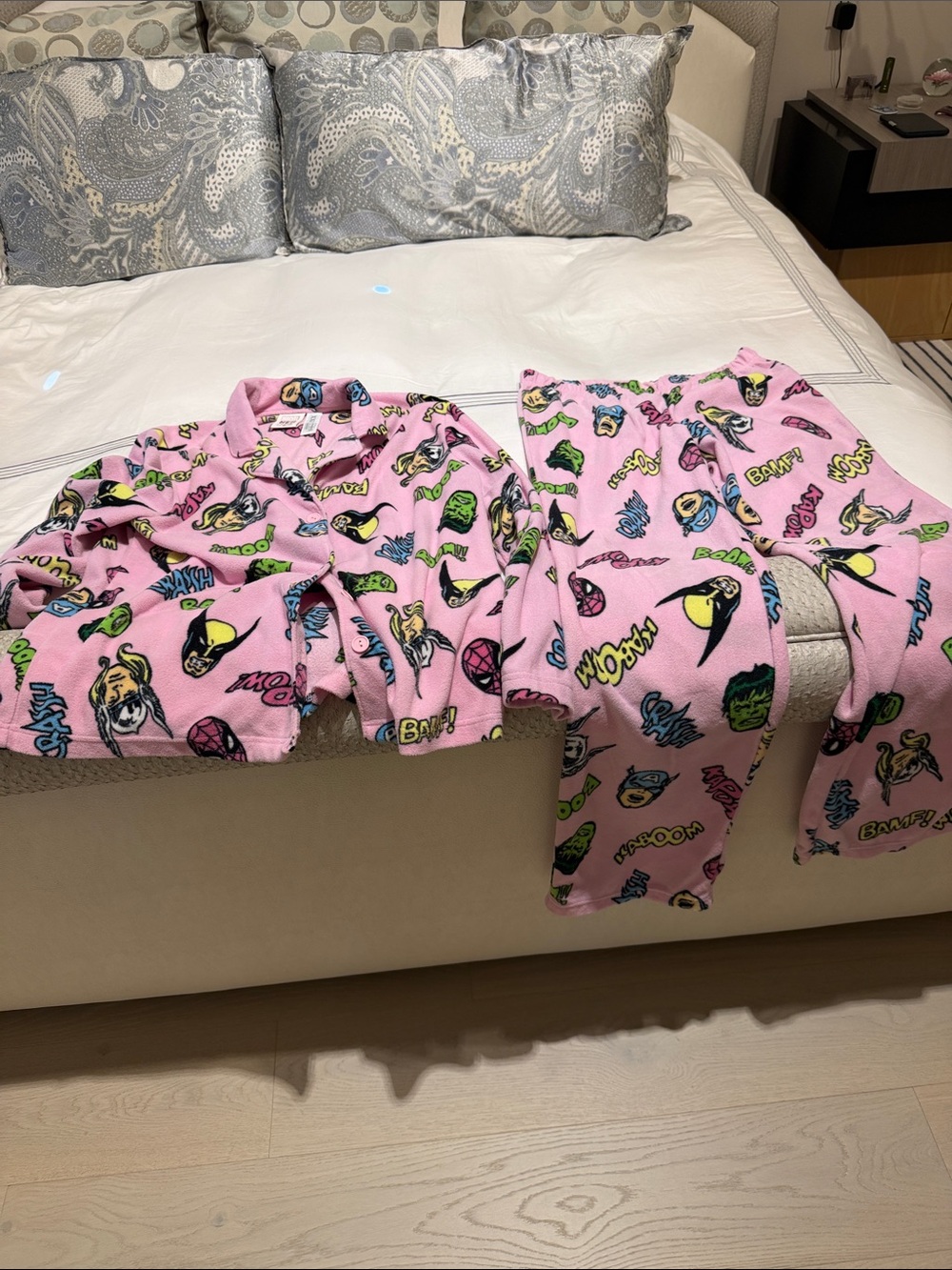 Marvel Pink Women's Fleece Pajama Set with Comic Character Motifs